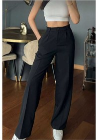 Resim Back Kadın Siyah Çımalı Palazzo Pantolon Oversize Kesim Çımalısiyah20 Siyah 