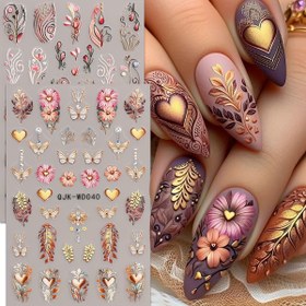 Resim 2 Adet Bohemian Çiçek Desenli 5D Kabartmalı Tırnak Stickerları - Kendinden Yapışkanlı Manikür Dekoru, Retro Kalp ve Yaprak Tasarımlı DIY Tırnak Sanatı, Düğün & Özel Günler İçin Tek Kullanımlık Tırnak Süsleri, Tırnak Sanatı için Tırnak Çıkartmaları 