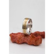 Resim Kişiye Özel Ortası Altın Renk Broseli Unisex Gümüş Alyans 