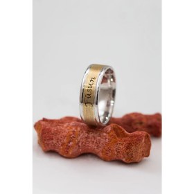 Resim Kişiye Özel Ortası Altın Renk Broseli Unisex Gümüş Alyans 