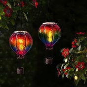 Resim Güneş Enerjili Çok Renkli Gradyan Sıcak Hava Balonu Işığı ve Titrek Alev Etkisi - Dekoratif Sanat Plastik Fener, 300mAh Nikel Pil, Bahçe Veranda Parti Süslemesi, Dış Mekan Güneş Dekorasyonları için Mükemmel 