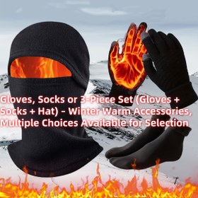 Resim Ilık Eldivenler, Çoraplar ve Kulaklıklı Maskeler – Tek Parça veya 3'lü Set | Polyester Kumaş – Sıcak Tutan, Soğuğa Dayanıklı, Rüzgar Geçirmez Dış Aktiviteler İçin 
