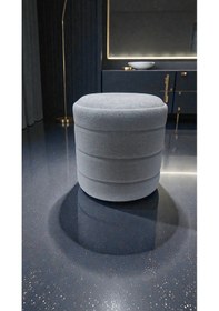 Resim Lüks Cnc Çizgili Yuvarlak Puf Makyaj Masası Pufu Dekoratif Ayak Uzatma Kaz Ayağı Model Antrasit Gri 