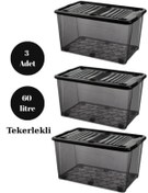 Resim Loremp Depolama Saklama Kutusu Düzenleyici Tekerlekli Kilitli Saklama Kabı 3 Adet 60 Lt Antrasit 