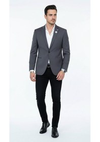 Resim Plus Scorpion Erkek Mono Yaka Tek Düğmeli Çift Yırtmaçlı Blazer Ceket Premium Dokuma Kumaş, 8 Renk Gri 