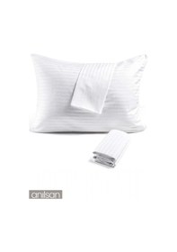 Resim 4l'ü Çizgili Saten Yastık Kılıfı 50x70 Cm, 83tel Beyaz 