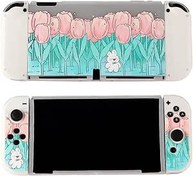 Resim CasosexploreLab Kılıf Kabuk Nintendo Switch OLED Kawaii Bunny Koruyucu Kapak Nintendo Switch Joycon Denetleyici Yumuşak TPU Kavrama Dokable Kılıf Taşıma Kapağı Anahtarı Aksesuarları 