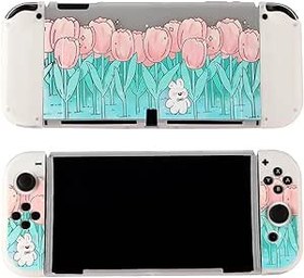 Resim CasosexploreLab Kılıf Kabuk Nintendo Switch OLED Kawaii Bunny Koruyucu Kapak Nintendo Switch Joycon Denetleyici Yumuşak TPU Kavrama Dokable Kılıf Taşıma Kapağı Anahtarı Aksesuarları 