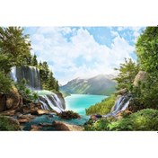 Resim 3 Boyutlu Şelale Manzarası Duvar Kağıdı (448990653) 