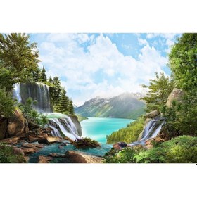 Resim 3 Boyutlu Şelale Manzarası Duvar Kağıdı (448990653) 