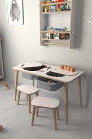 Resim PEKA Çocuk Oyun Ve Aktivite Masası - 2 Tabure - Gri Sepetli 