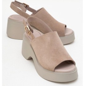 Resim Power Taş Süet Hakiki Deri Kadın Dolgu Topuklu Sandalet Taş 