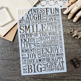 Resim 2025 Yeni Gülümseme Dizesi Arka Plan Sanatı Stencil - Yıkanabilir Yeniden Kullanılabilir DIY Tasarım Kalıbı, Scrapbook Dekorasyon/Album Yapma/ Selam Kartı Boyama Çok Fonksiyonlu Aracı 