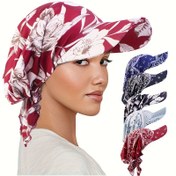 Resim Kadınlar için kırmızı çiçek desenli turban şapka - Güneş koruması için geniş kenarlı başörtüsü, esnek fit, rahat kıyafet için şık dış mekan aksesuarı, güneş koruma başlığı | Canlı desenli başörtüsü | Polyester kumaş, kadınlar için başörtüsü 