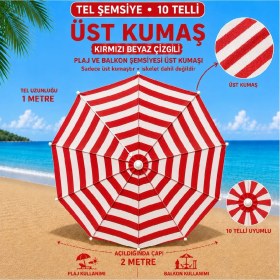 Resim Şemsiyecim 10 Telli Plaj Şemsiyesi Üst Kumaşı 2 Metre Çap 1 Metre Tel Uyumlu 