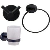 Resim Fndhome Siyah Banyo 3 Lü Set Diş Fırçalık, Askılık, Yuvarlak Havluluk 