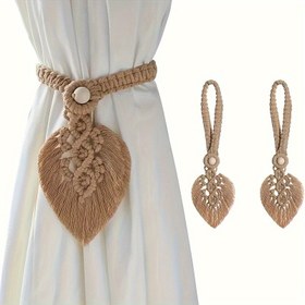Resim 2 adet Boho Şık El Yapımı Pamuk Perde Bağları Ayarlanabilir Doğal Ahşap Boncuklarla – İç/Dış Mekan Dekoru için Çift Yapraklı Çiftlik Evi Tasarımı, Noel, Cadılar Bayramı ve Bohem Tarzı Ev Aksesuarları için Mükemmel, Oturma Odası için Boho Perdeler 