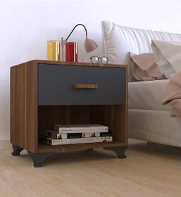 Resim Gm 027 Ceviz Antrasit Gri Tek Çekmeceli Komidin 