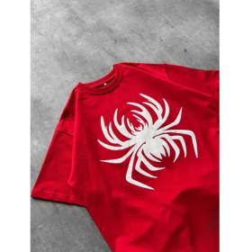 Resim Marsilyan Erkek Örümcek Baskılı Tişört Kısa Kollu Bisiklet Yaka T-Shirt - Kırmızı 