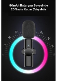 Resim K11 Apple Uyumlu iPhone Lightning Youtube Tiktok Yayın Kablosuz Yaka Mikrofonu Siyah 