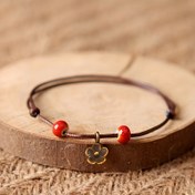 Resim Vintage Çiçek Charm'li Ayarlanabilir Bohem Seramik Boncuklu Bilezik - Etnik Tarz, Alaşım İşçiliği, Günlük Kullanım & Partiler İçin Mükemmel - Takı Tutkunları İçin İdeal Hediye 