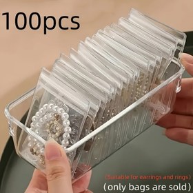 Resim 100 adet Şeffaf PVC Yeniden Kullanılabilir Kendinden Yapışkanlı Takı Saklama Çantaları - Paslanmaz, Küpeler, Yüzükler & Küçük Aksesuarlar için Şeffaf Yeniden Kapatılabilir Çantalar, Takı Organizasyonu & Sergileme için Mükemmel, Takı Organizatörü Depolama 