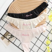 Resim 3 adet Dikişsiz Mektup Nakış Fırfır Thongs, Seksi Rahat Nefes Alabilir Esnek Intimates Külot, kadın İç Giyim ve İç Giyim 