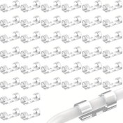 Resim 20/40/60/100/200 Adet Şeffaf Yapışkanlı Kablo Kelepçeleri, Güç Hatları ve Kablo Yönetimi için Yapışkanlı Arka Yüzeyli Şeffaf Kablo Braketleri - Duvarlar, Masa Altı, Masa ve Raflar için Sağlam Şeffaf Plastik Kelepçeler - Kablolarla Uyumlu 