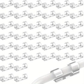 Resim 20/40/60/100/200 Adet Şeffaf Yapışkanlı Kablo Kelepçeleri, Güç Hatları ve Kablo Yönetimi için Yapışkanlı Arka Yüzeyli Şeffaf Kablo Braketleri - Duvarlar, Masa Altı, Masa ve Raflar için Sağlam Şeffaf Plastik Kelepçeler - Kablolarla Uyumlu 