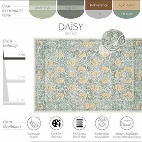 Resim Cool Halı Daisy Mint Yeşili Halı Makinede Yıkanabilir Çiçekli Bohem Dokuma Şönil Halı Rustik Tarz Vintage Halı 