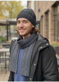Resim derikem Erkek Yün Kışlık Örme Bere Atkı İkili Set Takım 