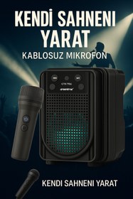 Resim Zineets Işıklı Yüksek Ses Party Box Bluetooth Hoparlör Taşınabilir Şarjlı Ses Sistemi Kablosuz Karaoke Mic 