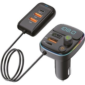 Resim Bluetooth Fm Transmitter Araç Şarj Cihazı Çakmaklık Çoklu Usb Type-c Adaptör 