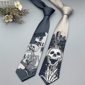 Resim Halloween için Gotik tarzda siyah iskelet desenli erkek polyester kravat, Gotik esintili aksesuar 