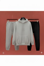 Resim Syndra Gri Kapşonlu Sweatshirt - Gri Eşofman ve Siyah eşofman (3lü Takım) 