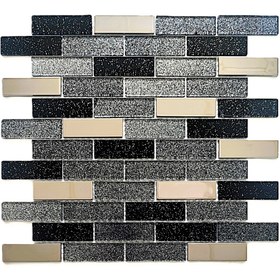 Resim MozaiKristaL Mutfak tezgah arası 23x73x4mm. Simli Siyah-Gümüş Krom 30x30cm. Fileli Kristal Mozaik. 