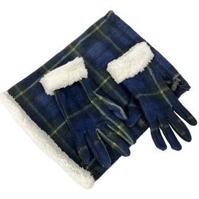 Resim Bayan Polar Boyunluk ve Eldiven Set Lacivert Çok Renkli 