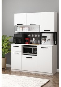 Resim Ervin Kahve Köşesi Boy Dolaplı Airfry Kiler Dolabı Çok Amaçlı Beyaz Beyaz 