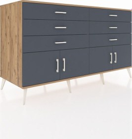 Resim Kronos Konsol 2 Raflı 6 Çekmeceli 4 Kapaklı 176x59x99 Çam-antrasi Çam-antrasit 