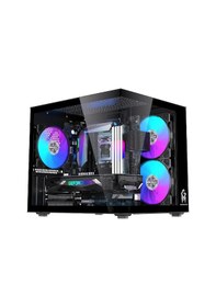 Resim Gm-x1 Tuştan Değişmeli 3x Rgb Fanlı Gaming Mini Akvaryum M-atx Siyah Kasa 