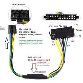 Resim 24 Pin To 8 Pin Atx Psu Power Güç Adaptör 4973A Dell Uyumlu Optiplex 