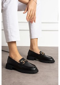 Resim Shoetek Roda Kadın Makosen Ayakkabı Tokalı Babet Siyah Deri Siyah Cilt 