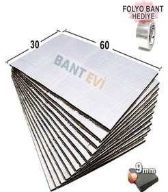 Resim 10 Adet 60x30cm Folyolu Oto Ses Isı Yalıtım Pedi 9mm Yapışkanlı 