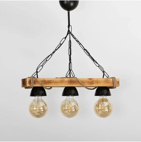 Resim Genel Markalar Rustik Nigrum Halatlı Ahşap Avize Retro Otantik Ahşap Doğal Kütük Halatlı 3'lü Avize 