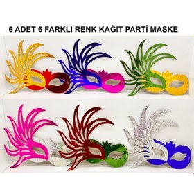 Resim Rengarenk Kağıt Parti Balo Maskesi 6 Adet 