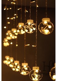 Resim 3m Top Perde Led Işık Gün Işığı 8 Fonksiyonlu Eklenebilir Küre Toplu Ampul Dekoratif Led Işık Yılbaşı Süsü Gün Işığı 