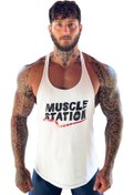 Resim Muscle Station Musclestation Toughman Tank Beyaz Workout Fitness Atlet 