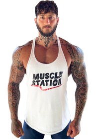 Resim Muscle Station Musclestation Toughman Tank Beyaz Workout Fitness Atlet 