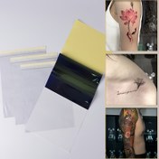 Resim 100 adet dövme transfer kağıdı, 13cm/5.11in x 8cm/3.14in küçük boy dövme şablon transfer kağıdı, tüm dövme sanatçıları için uygun ve dövme malzemeleriyle uyumlu 