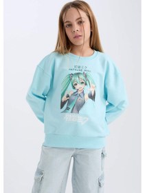 Resim DeFacto Kız Çocuk Hatsune Miku Oversize Geniş Kalıp Bisiklet Yaka Sweatshirt D2826A824WNTR506 Turkuaz 